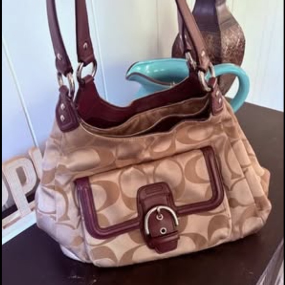 Elegant Tan and Brown Coach Handbag